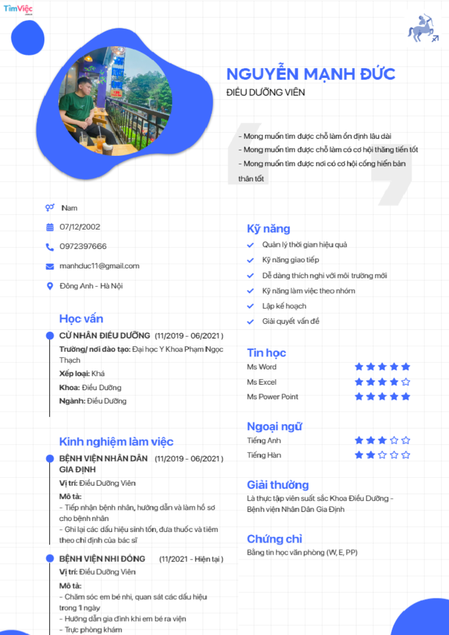 Mẫu CV cung Nhân Mã