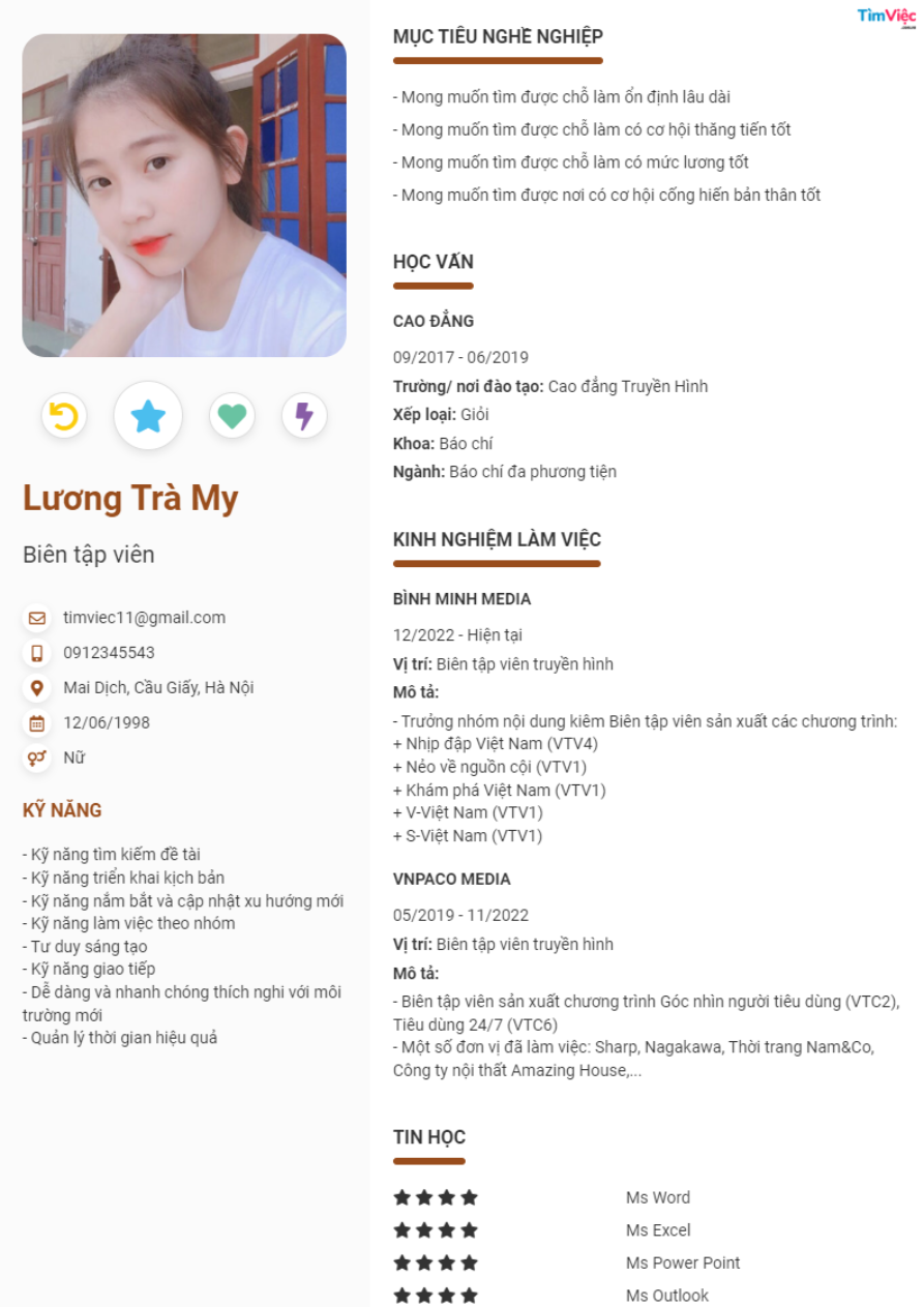 Mẫu CV Biên Tập Viên