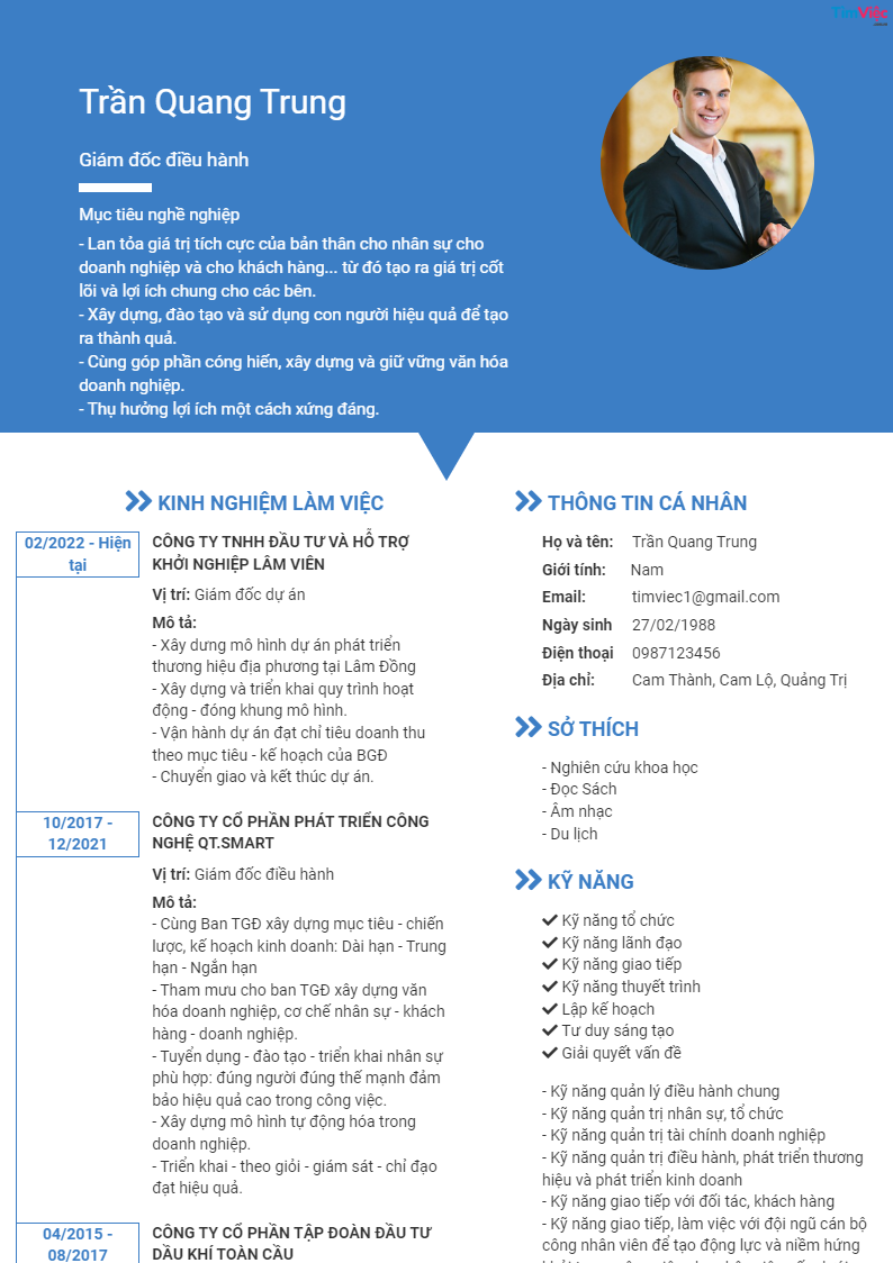 Mẫu CV Giám Đốc Điều Hành