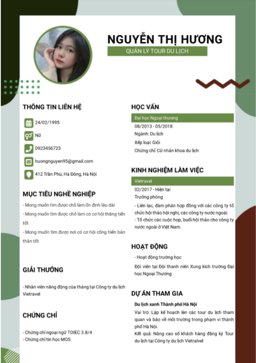 Mẫu CV ngành Du Lịch