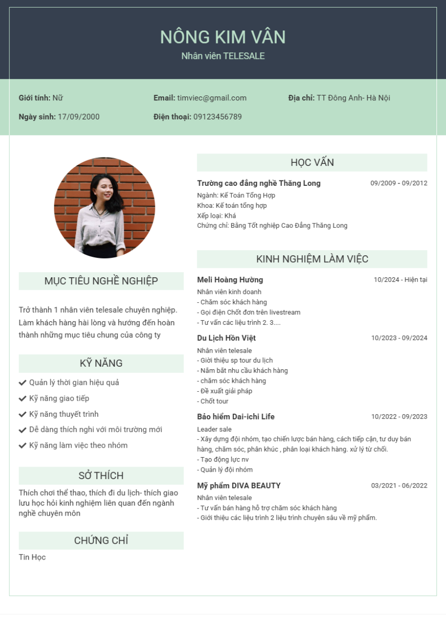 Mẫu CV Telesale