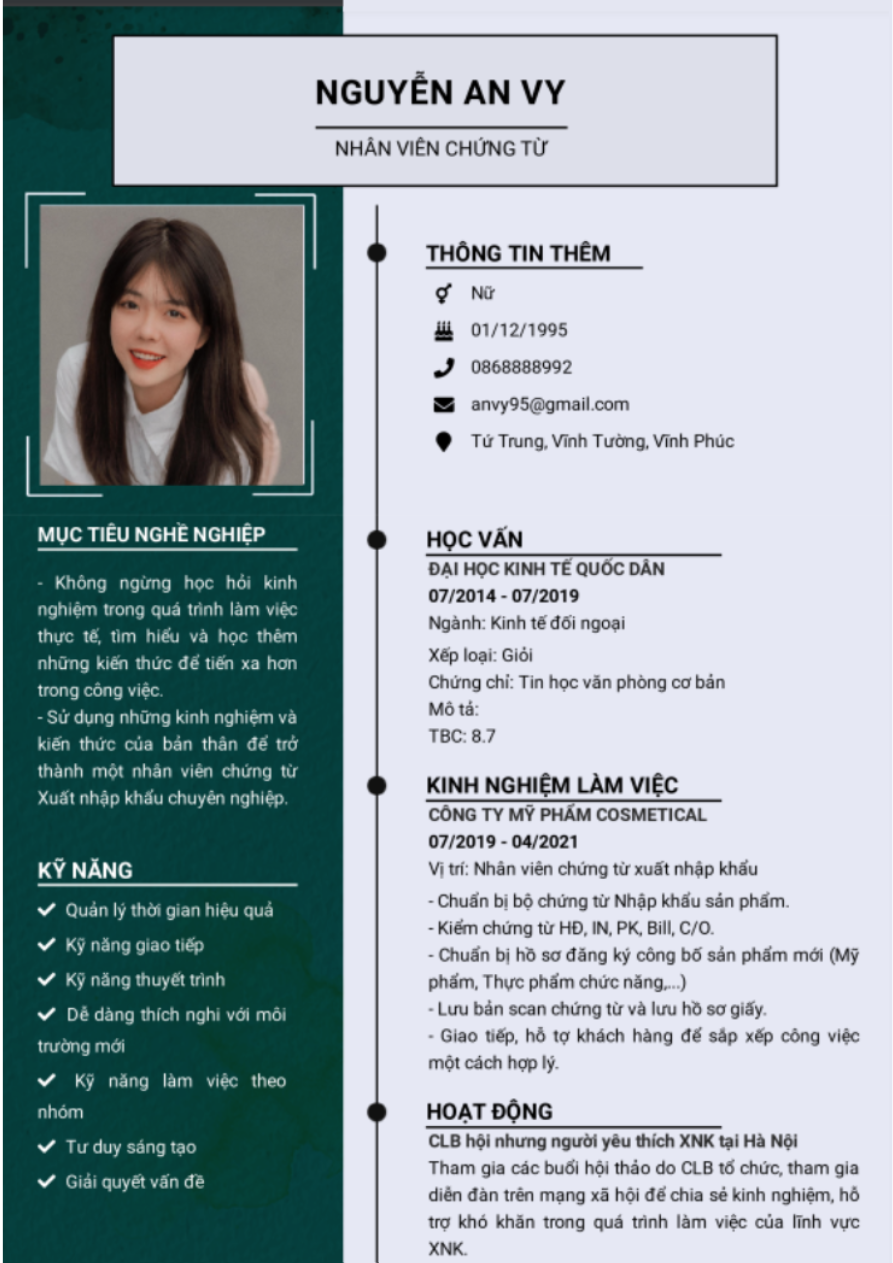 Mẫu CV xuất nhập khẩu