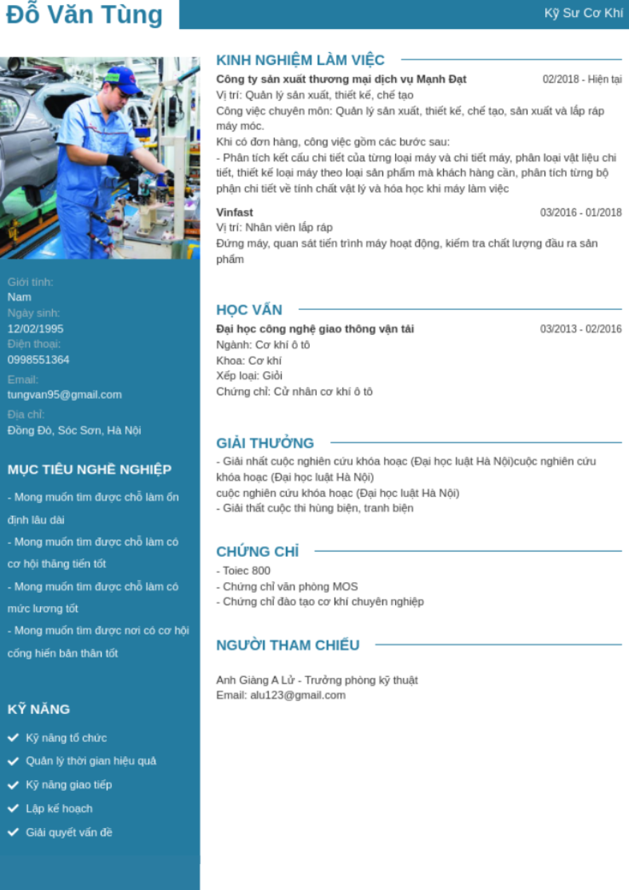 Mẫu CV xin việc ngành Ô tô
