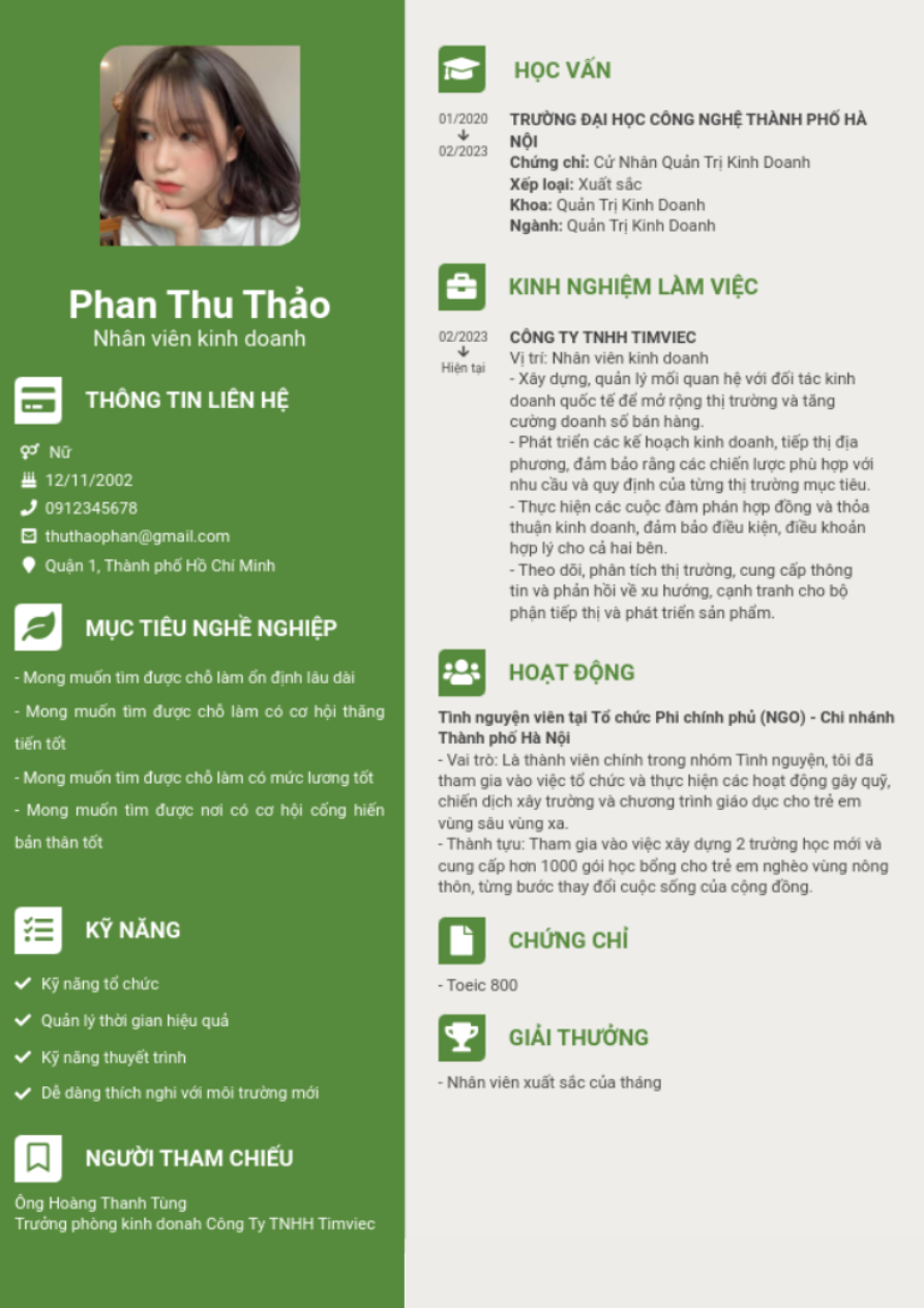 Mẫu CV Quản Trị Kinh Doanh
