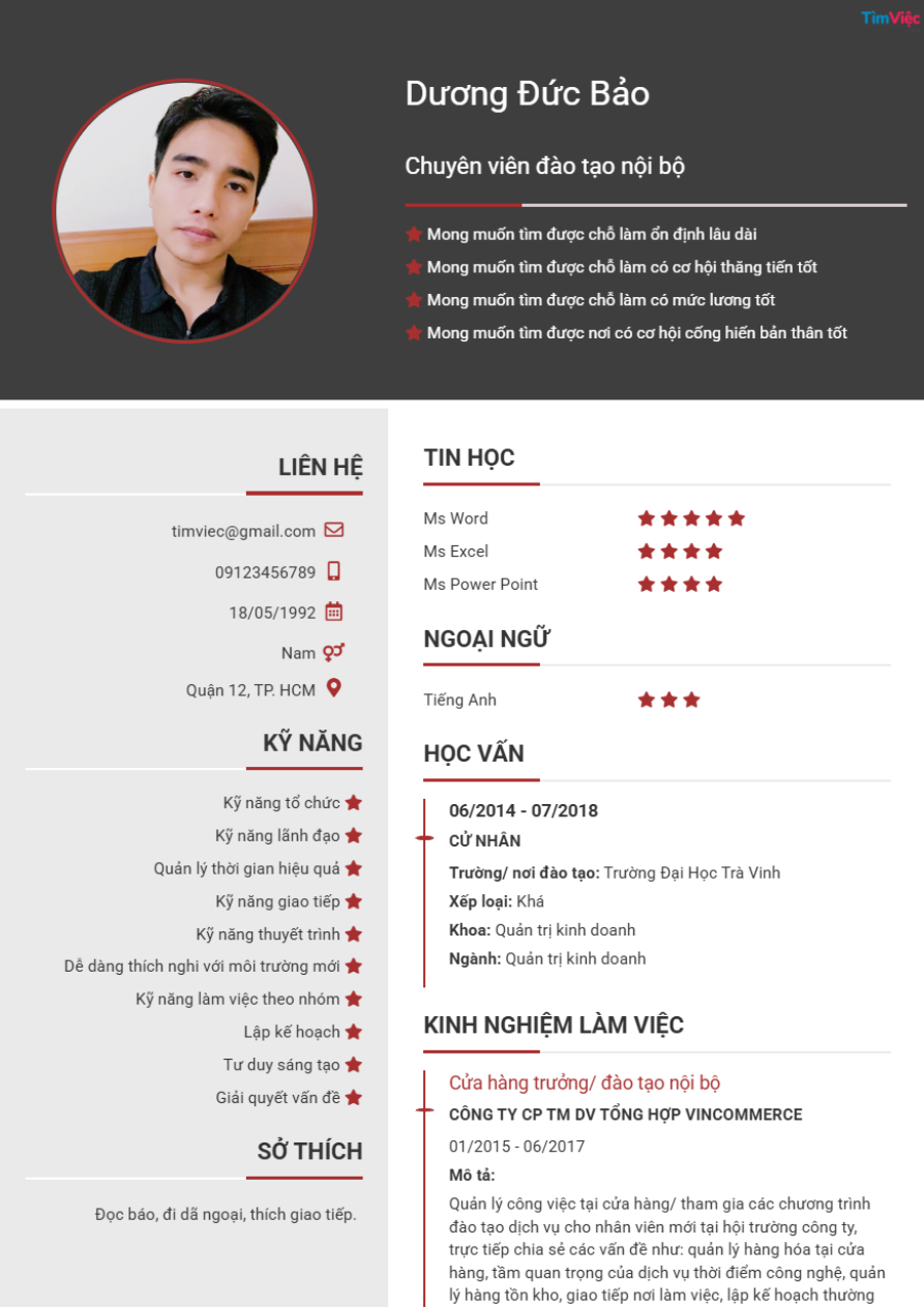 Mẫu CV chuyên viên đào tạo nội bộ