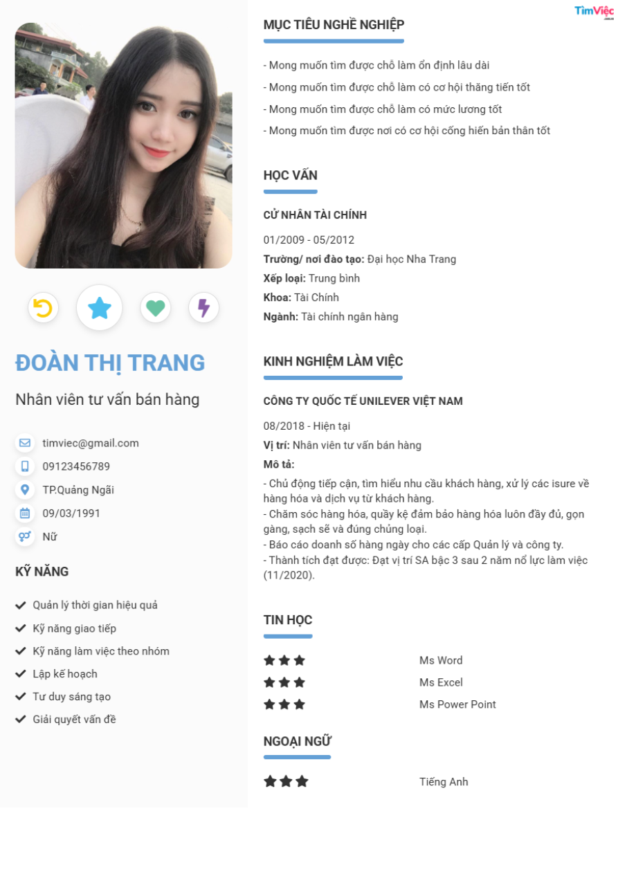 Mẫu CV Nhân viên tư vấn