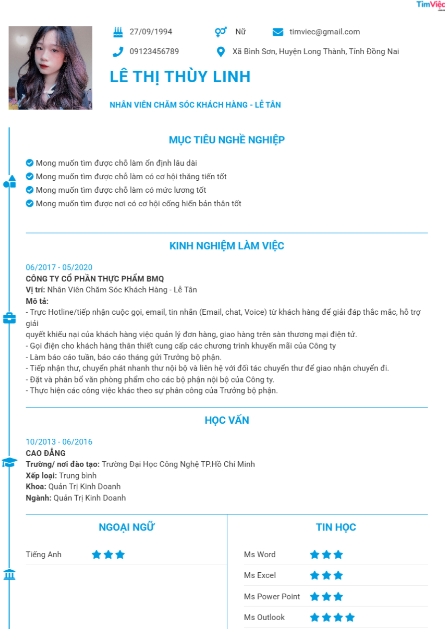 Mẫu CV xin việc hiện đại